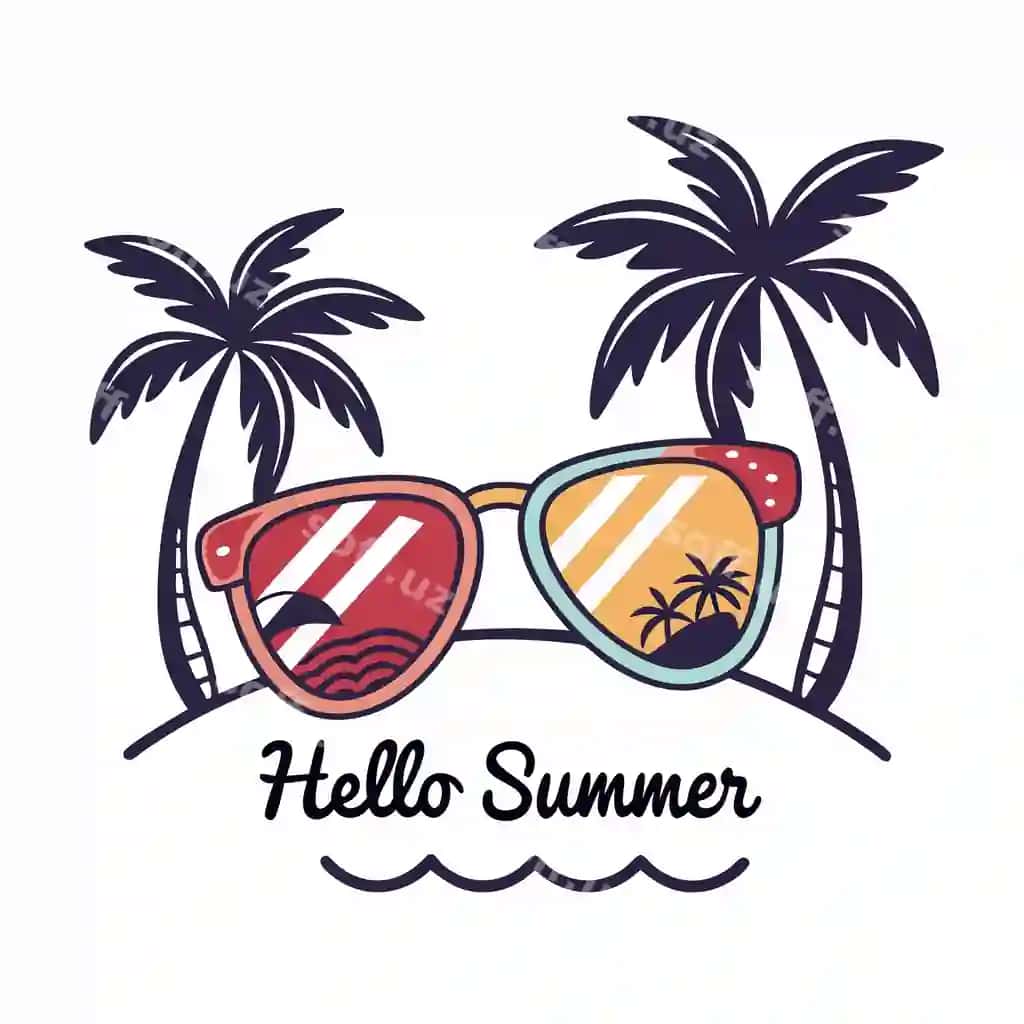 Salom yozgi quyoshdan saqlaydigan ko'zoynaklar palma daraxtlari plyaj | Hello summer sunglasses palm trees beach