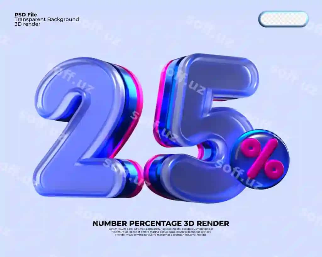 3d render raqam chegirma 25 foiz plastik neon pink rangi | 3d render number discount 25 percentage plastic neon color pink