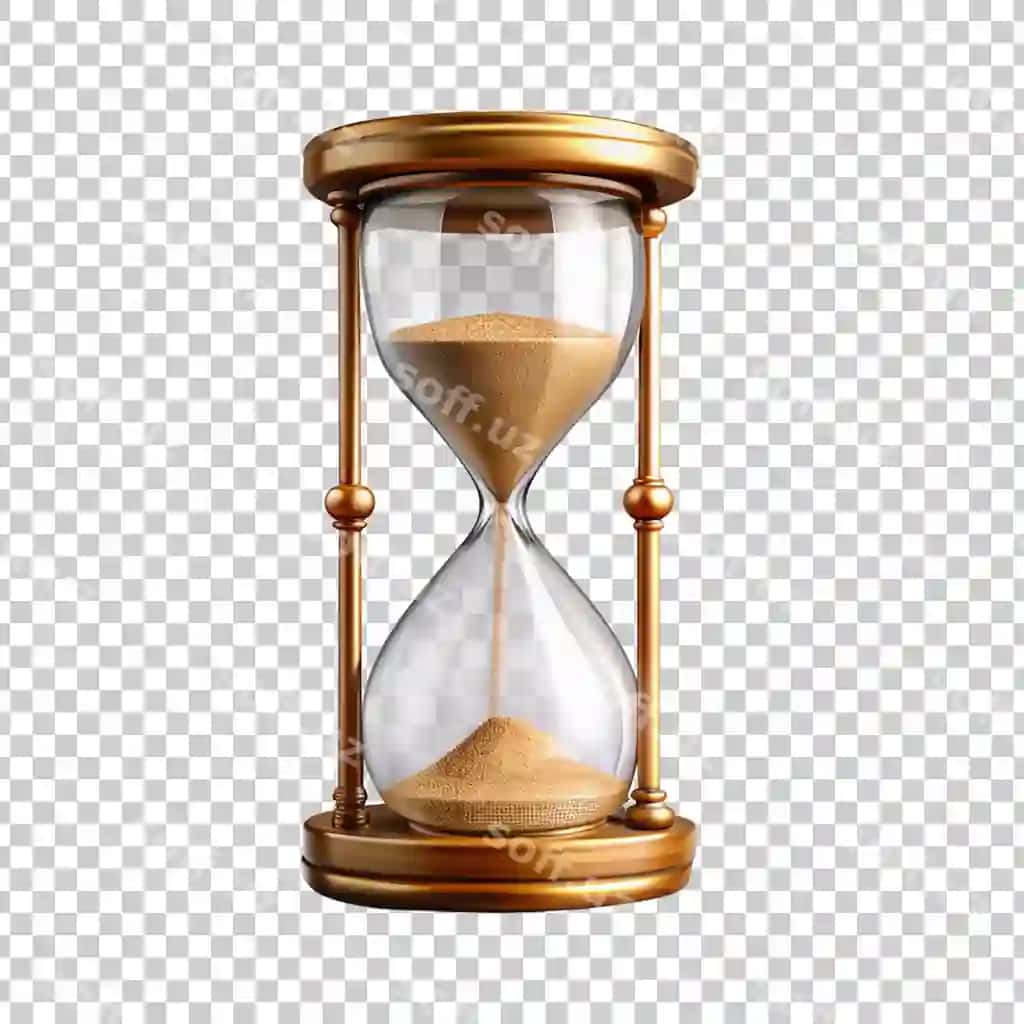Oltin soat qutisi qum bilan shaffof orqa fonda | Golden hourglass with sand transparent background