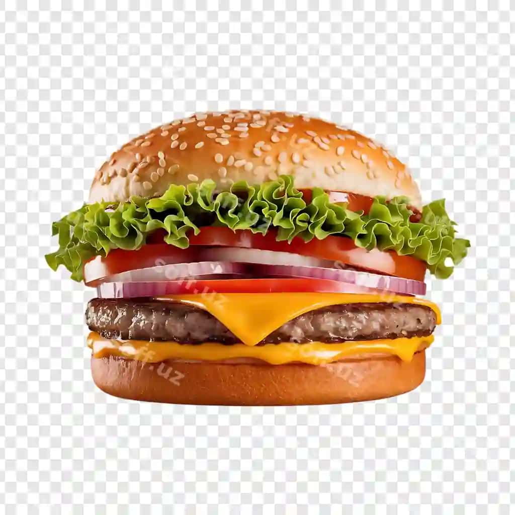 Burger with lettuce cheese isolated transparent background | Realistic burger with lettuce cheese isolated transparent background