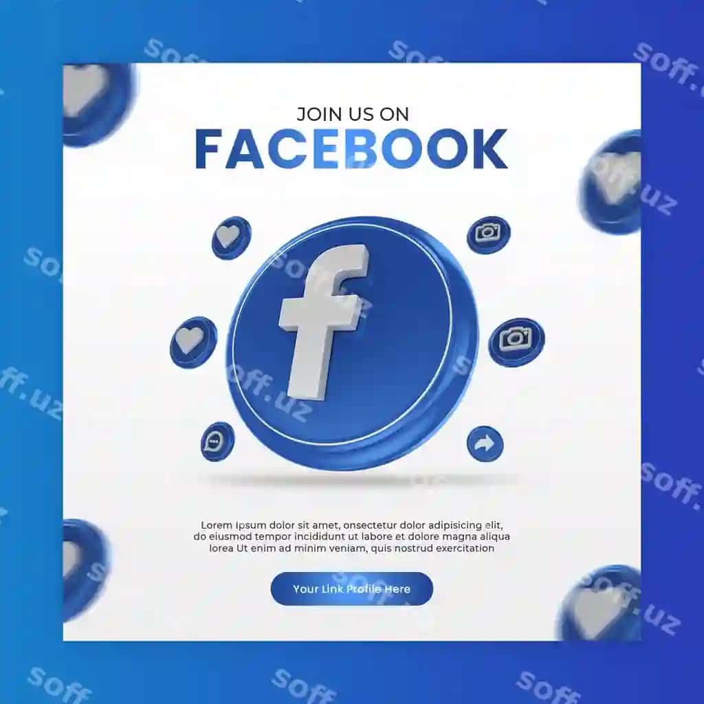 3D render belgisi bilan facebook ijtimoiy media instagram postiga qo'shiling | Join us facebook with 3d render icon social media instagram post