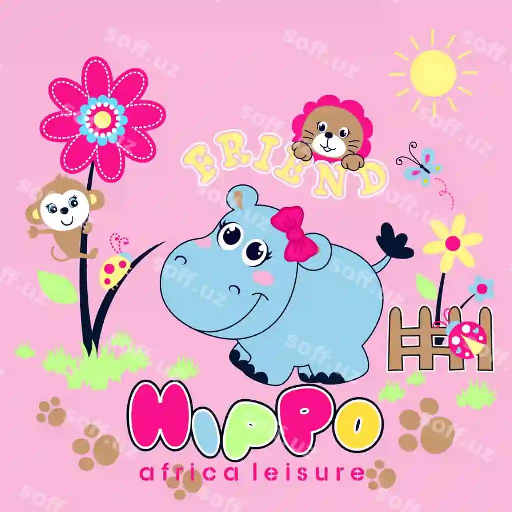 Do'stlar bilan chiroyli gippo potam vektori | Cute hippopotamus with friends vector