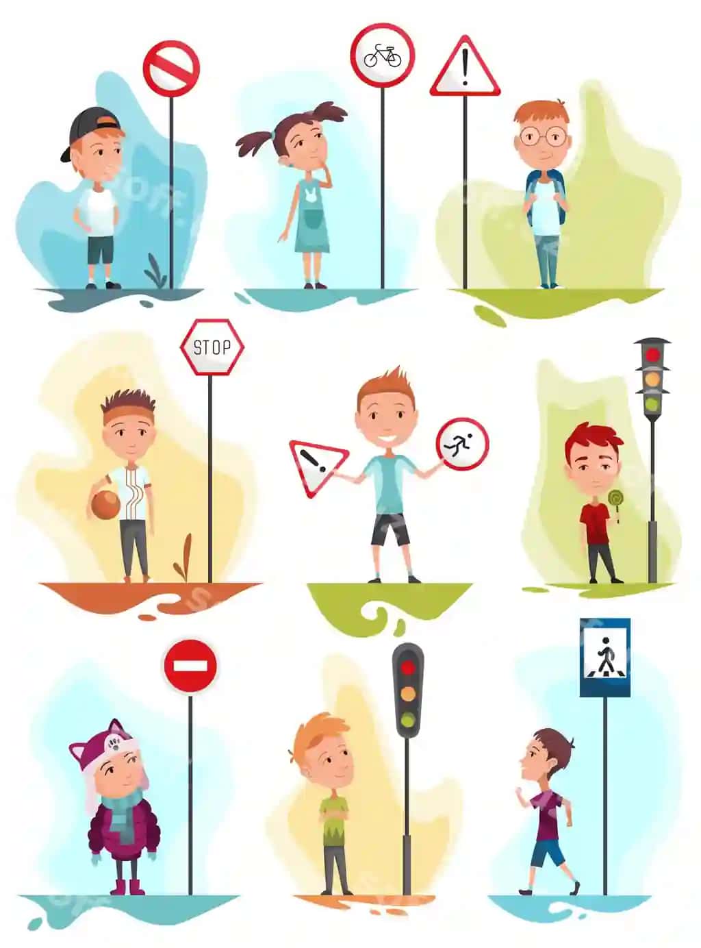 Maktabdagi bolalar yo'l belgilari va trafik ta'limi | Kids learning road signs traffic road education school kids learning