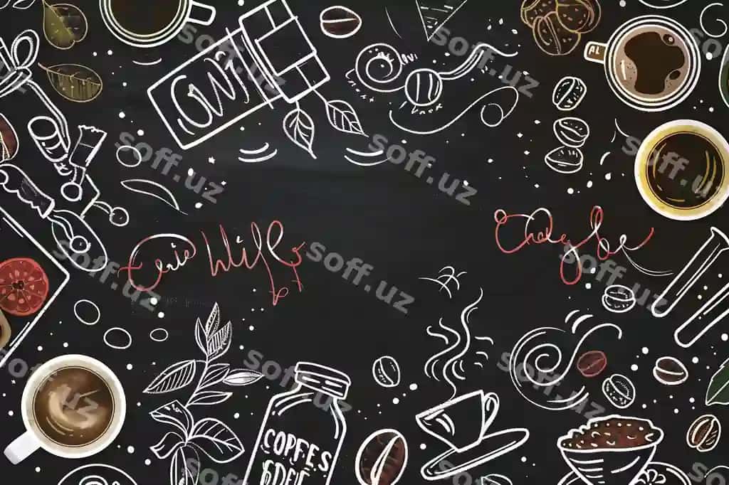 Kofe do'koni tasvirlangan qora taxtali qora taxta | Blackboard with black board with picture coffee shop it