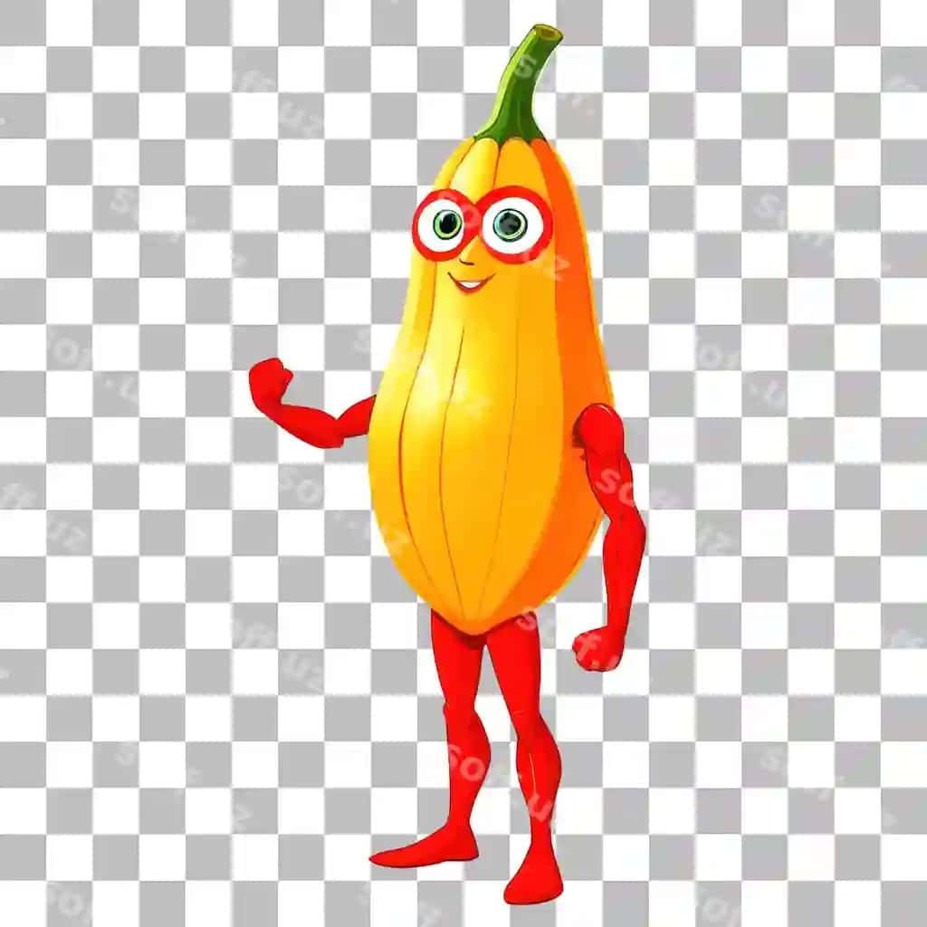 O'yinchoq do'stona squash qahramoni qiziqarli mevalar maskotı | Playful friendly squash character amusing food mascot