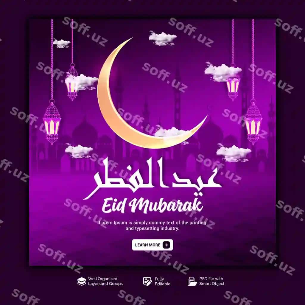 Hayit muborak Hayit al-Fitr Facebook cover shablon | Eid mubarak eid ul fitr facebook cover template