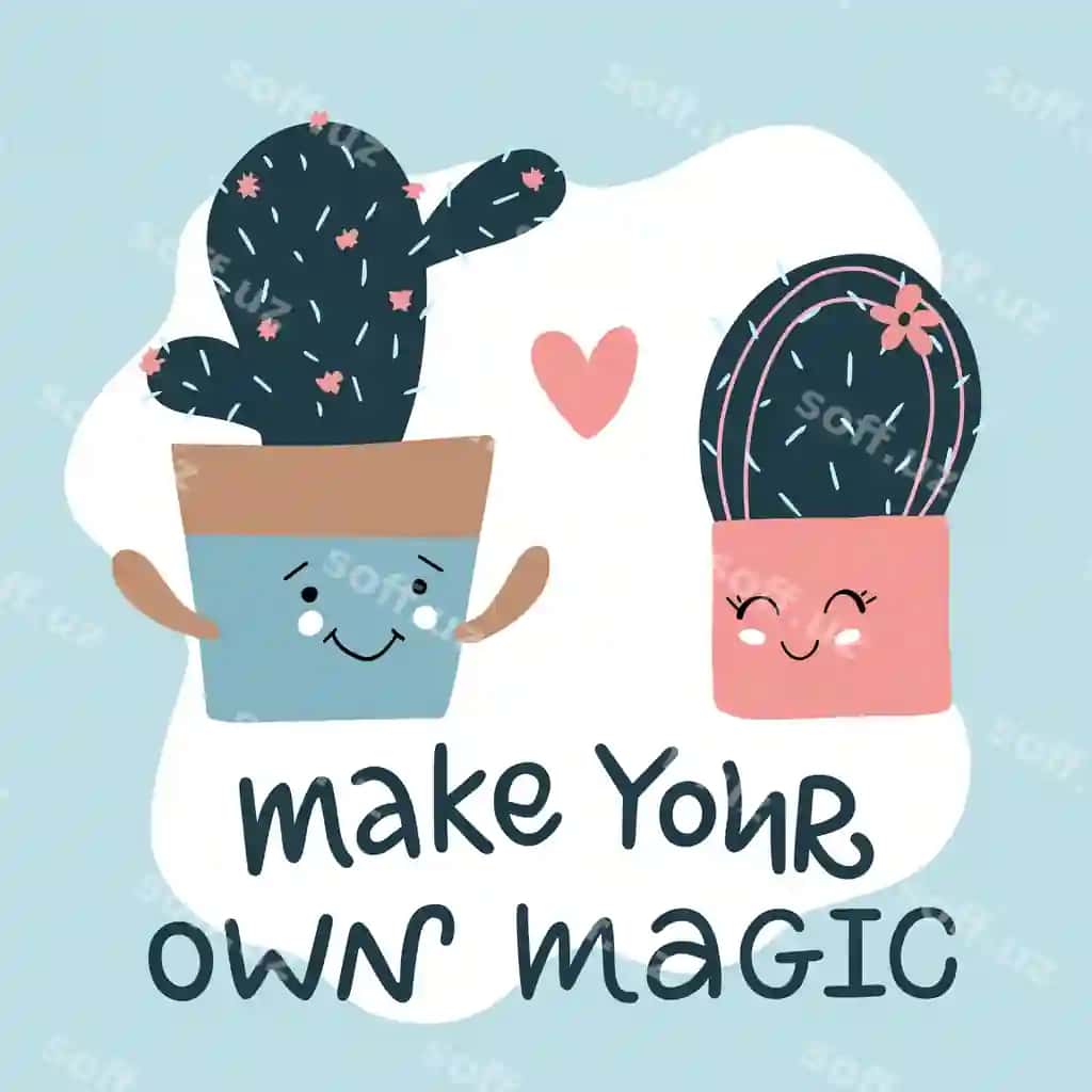 Chiroyli vektor illustratsiyasi ikonka kaktuslar Sevgi yurak bilan Ularning slogani | Cute vector illustration icon cactuses love with heart their slogan