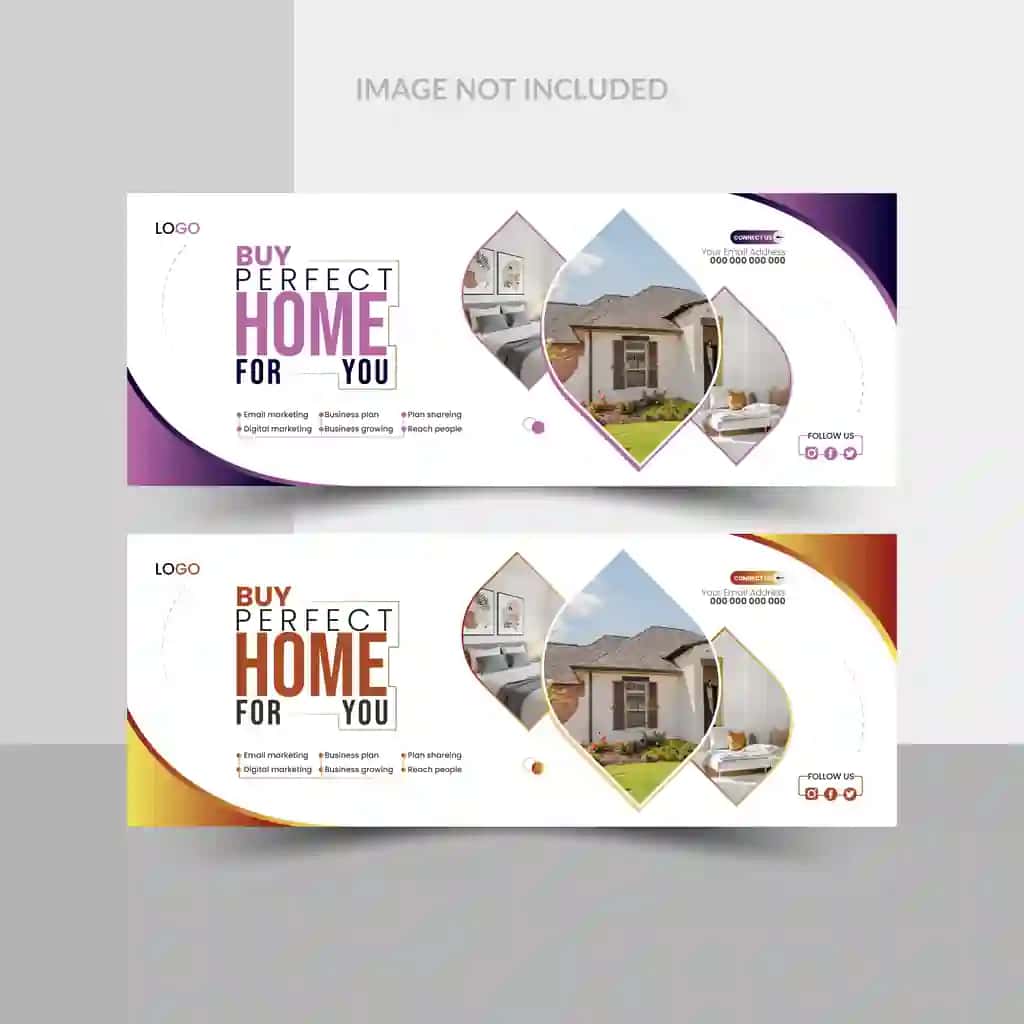 Ko'chmas mulk qopqog'i shabloni veb-banner dizayni | Real estate cover template web banner design