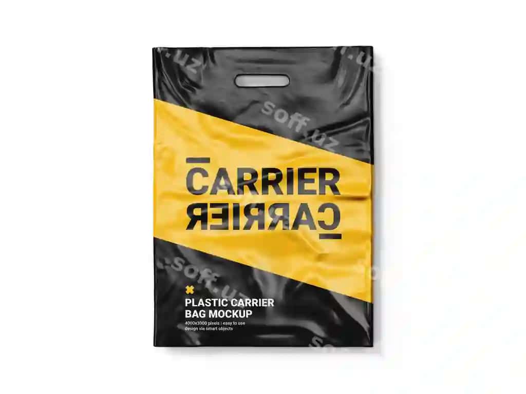 Plastik ko'chirib beruvchi po'chta model shabloni | Plastic carrier bag mockup template