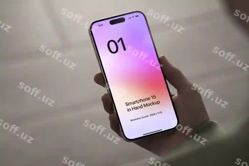 Zamin foniga ega smartfon 15 qo'l maketi | Smartphone 15 hand mockup with floor background