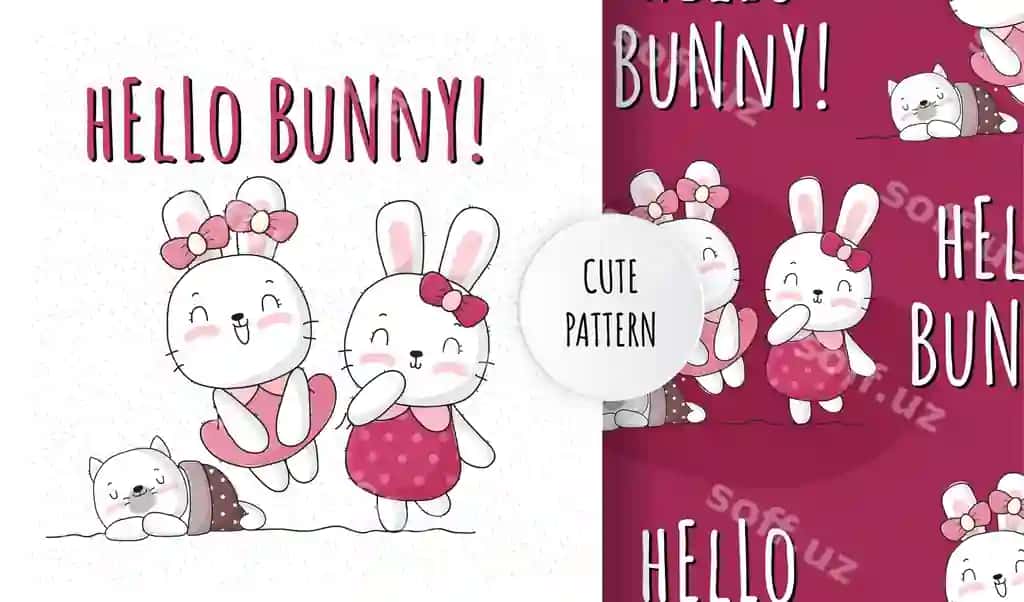 Tekis chiroyli hayvon sevimli tulki naqsh komplekti | Flat cute animal lovely bunny pattern set