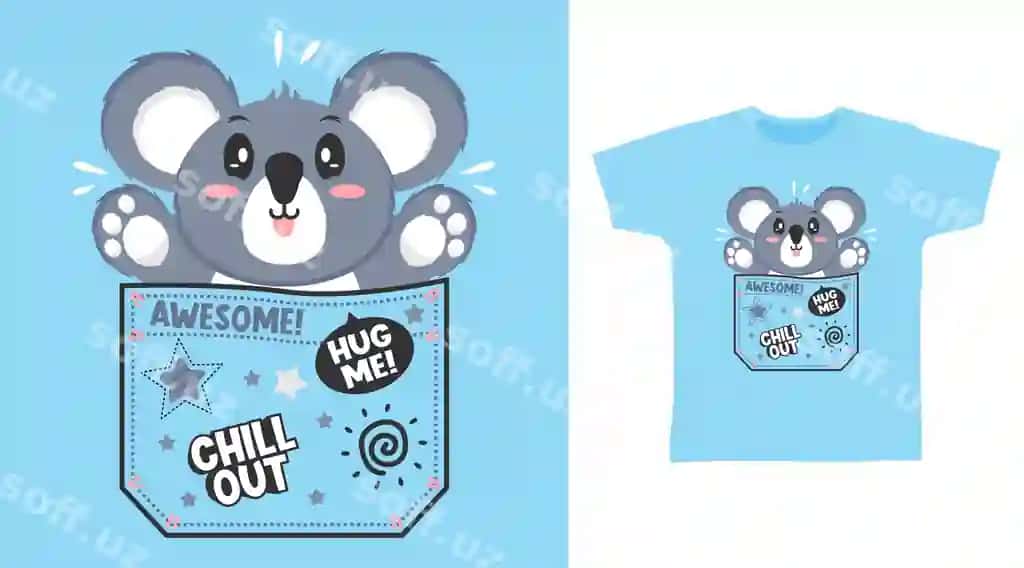 Mazali Koala Kieshik Futbolka Dizayn Kontseptsiyası | Cute koala pocket tee design concept