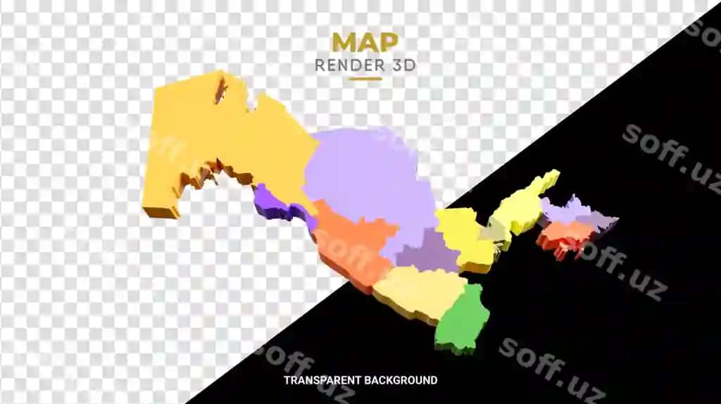Mintaqalar rang chegaralari bilan 3D xaritasi | 3d map with borders regions color