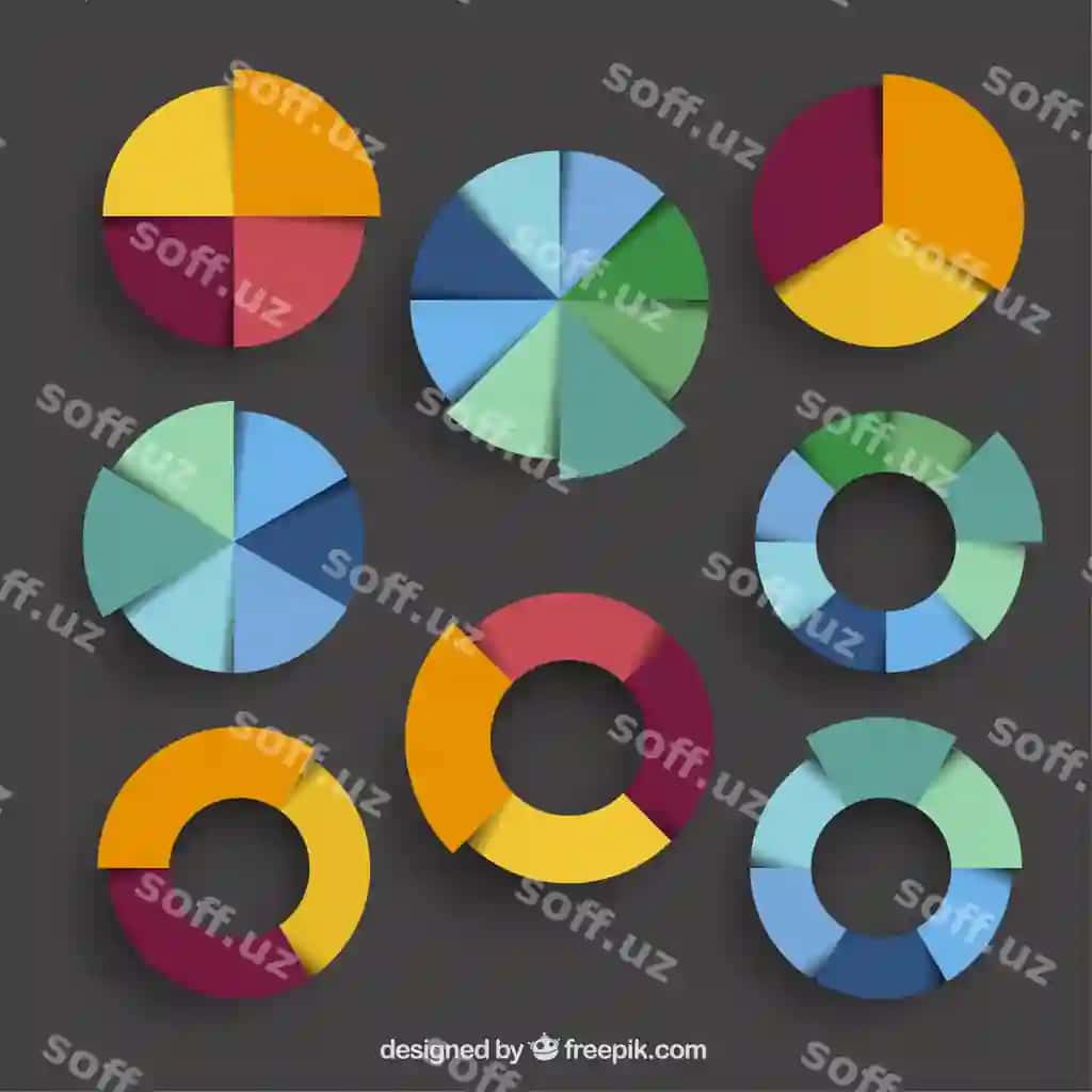 Rangli doiraviy diagrammalar to'plami | Colorful pie charts collection