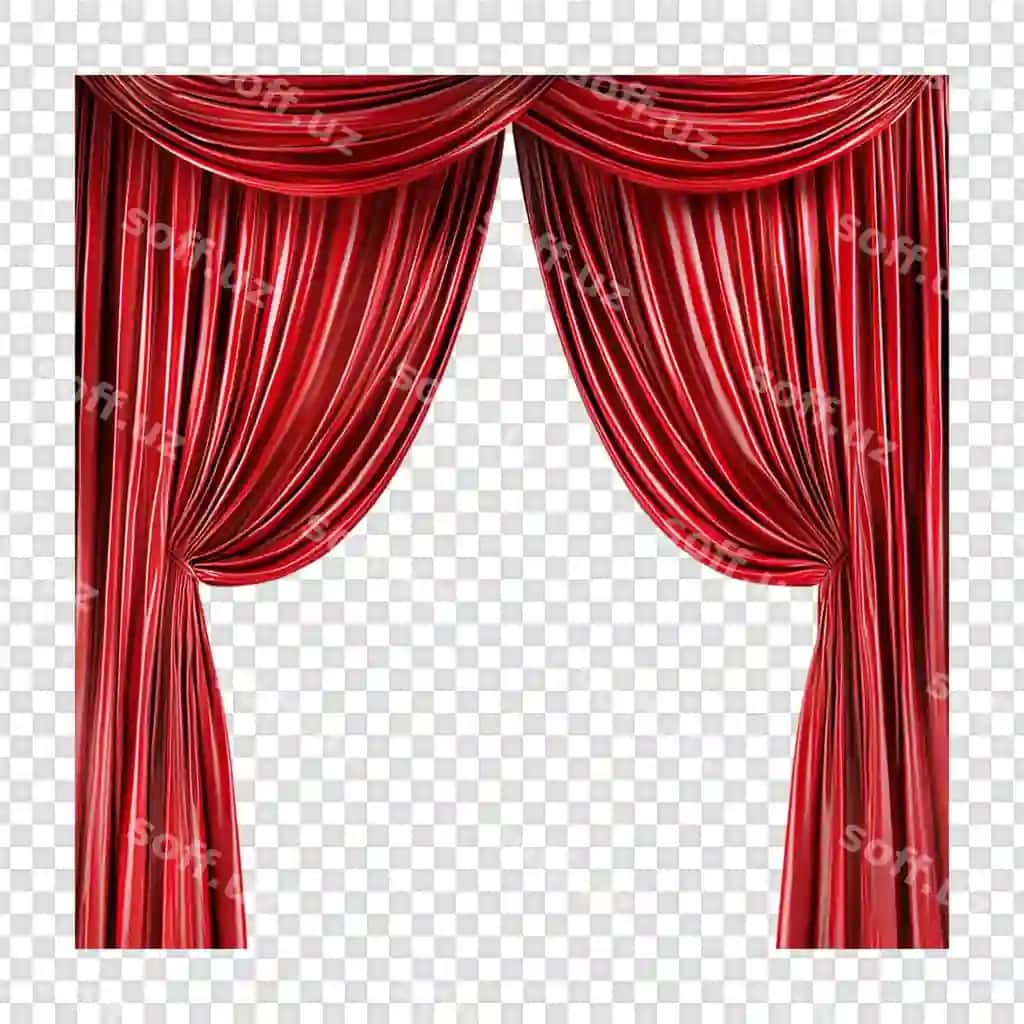 Qizil sahna pardasi izolyatsiya qilingan shaffof fon | Red stage curtain isolated transparent background