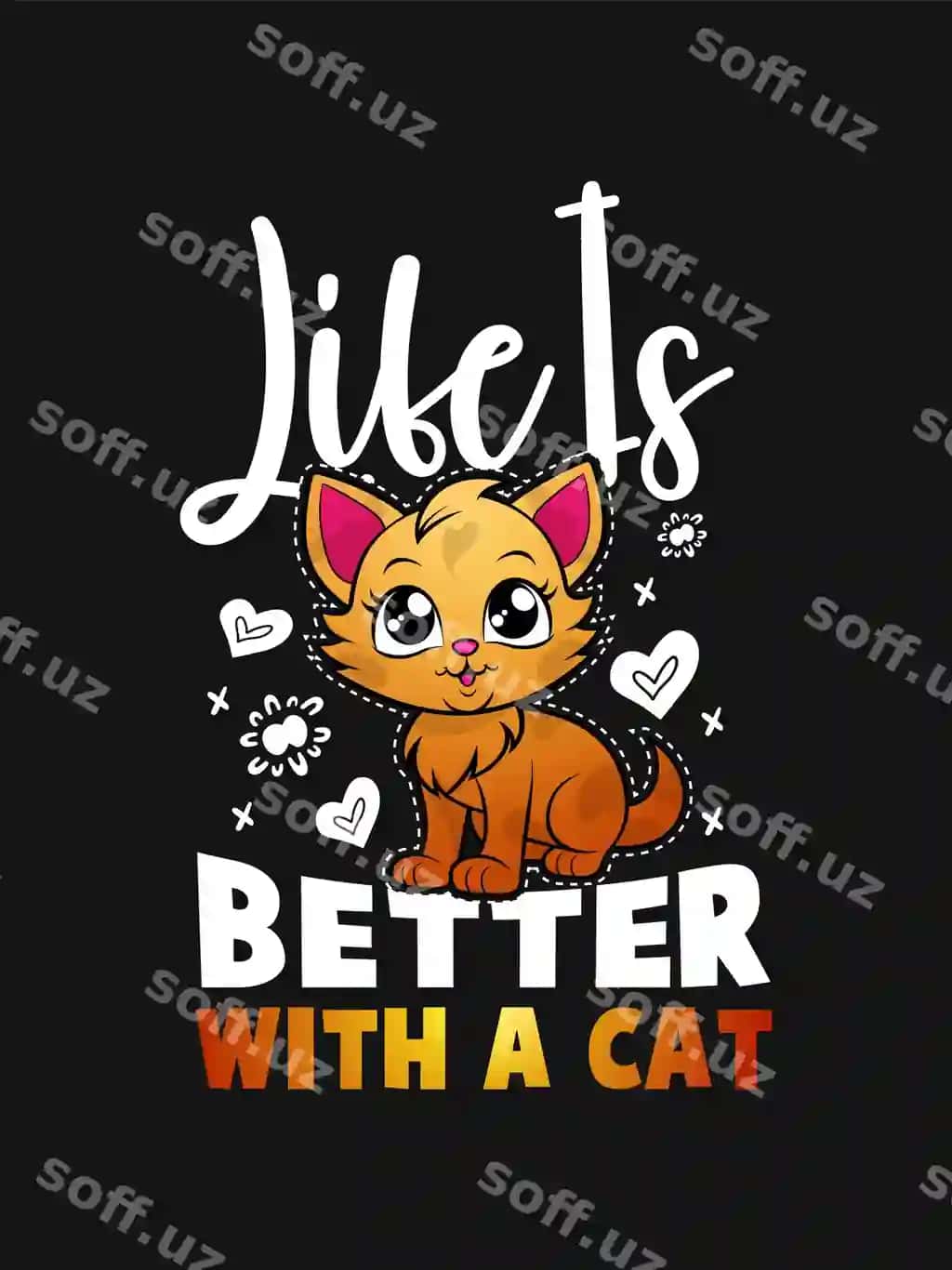Hayot mushuk futbolka dizayni bilan yaxshiroq | Life is better with cat tshirt design