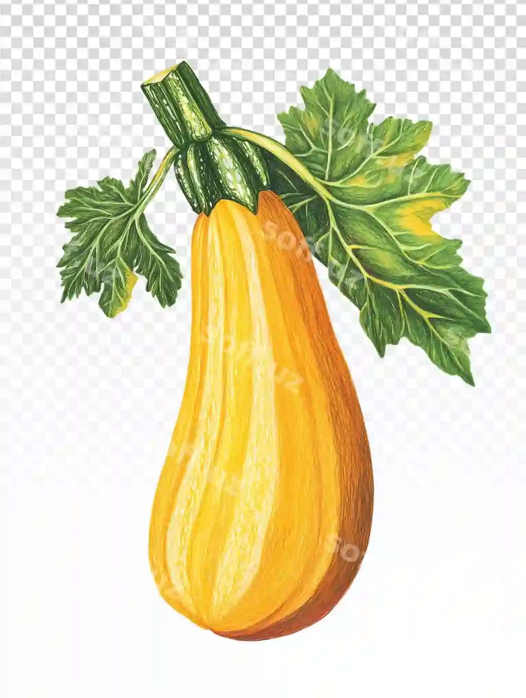 Canlı apelsin rangli kabачok botanik illustratsiyasi oq fondaa | Vibrant orange zucchini botanical illustration white background