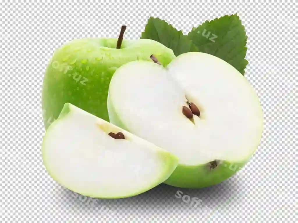O'zgargan butun yashil olma yarımkichik barg bilan | Ripe whole green apple with half leaf