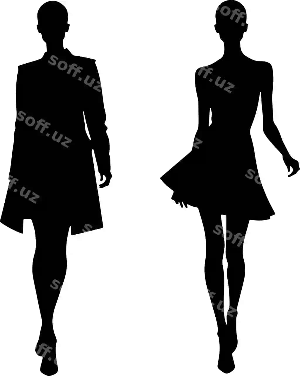 Zamonaviy siluet ayol qatlamli etik logotip san'at illustratsiyasi | Contemporary silhouette woman pleated skirt logo art illustration