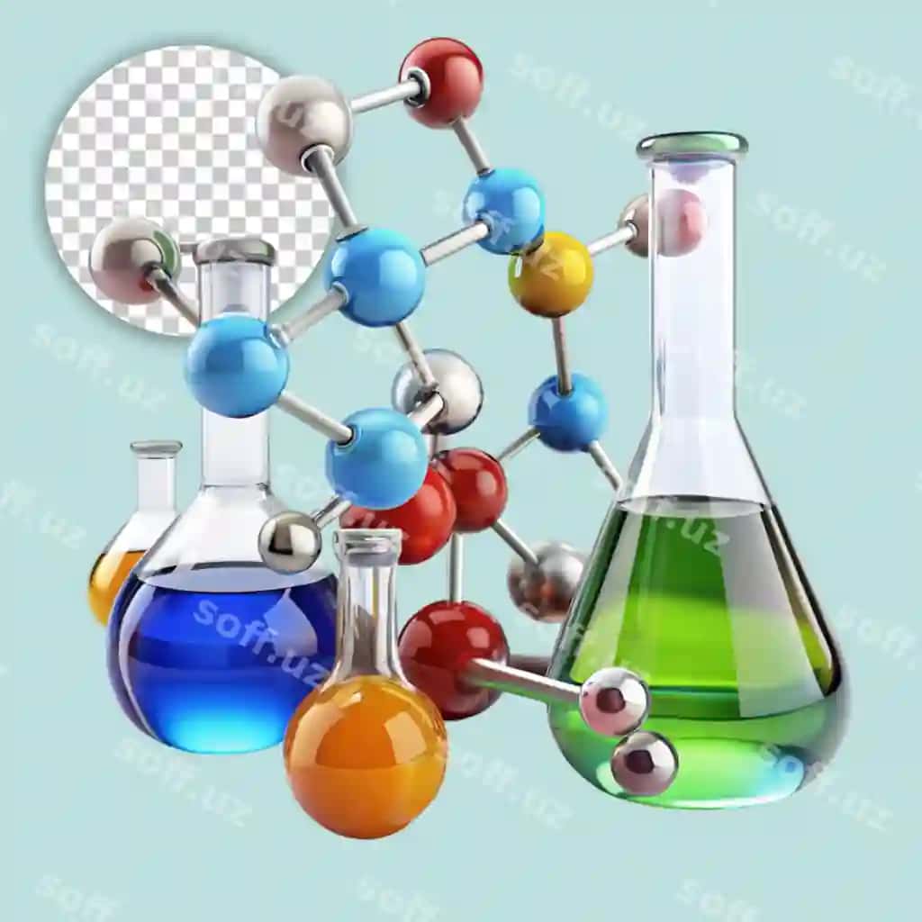 Binafsharang qizil sariq shisha kolba ko'k shaffof fon | Purple red yellow glass flask blue transparent background