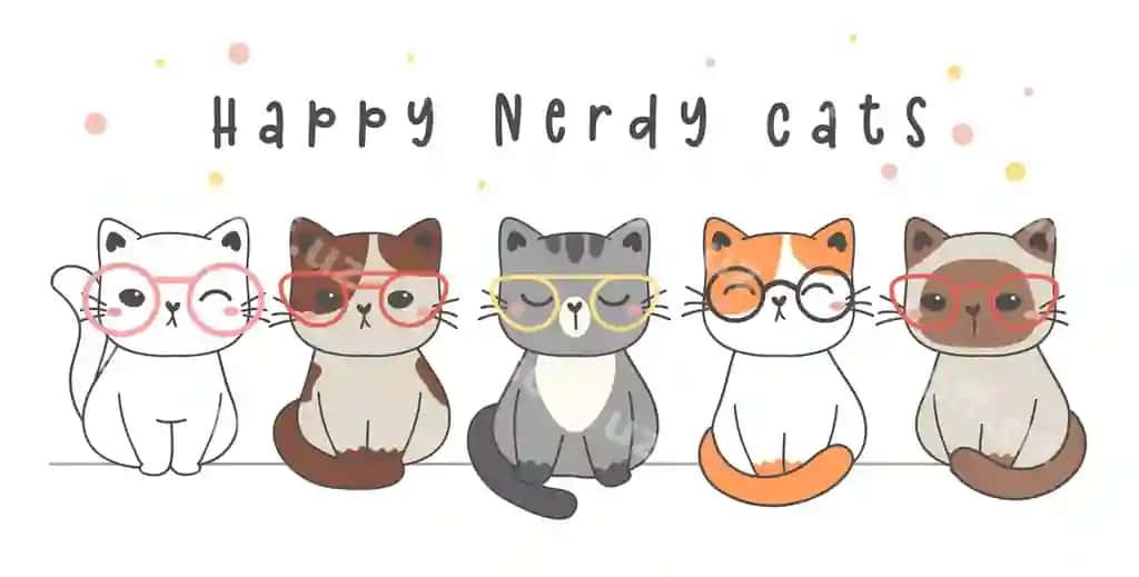Guruh chiroyli baxtli aklli nerd mushuk ko'zlari bilan chiroyli uy hayvoni | Group cute happy smart nerd cat wearing glasses cute pet animal