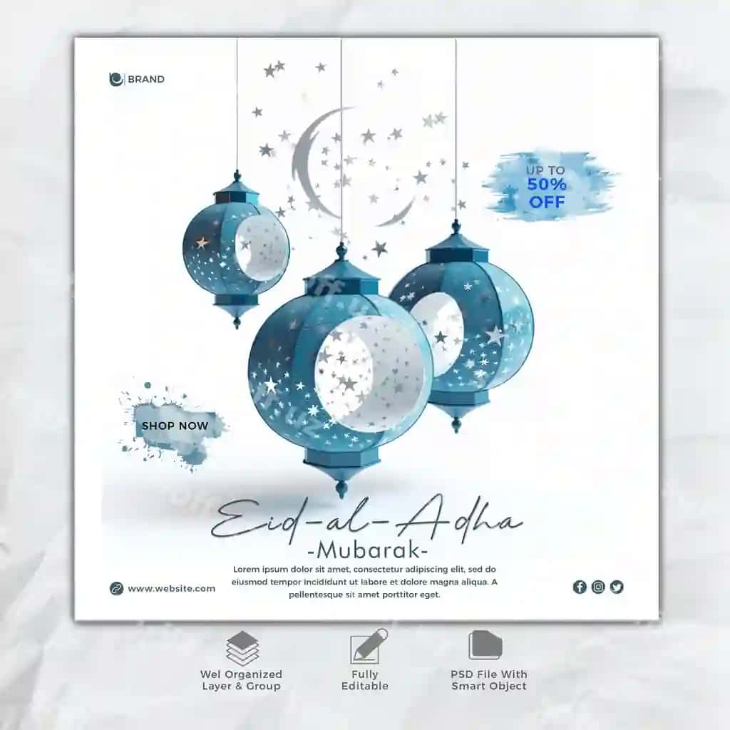 Psd Eid al-Adha muborak islamiy ijtimoiy tarmoqlar banner shabloni | Psd eid al adha mubarak islamic social media banner template