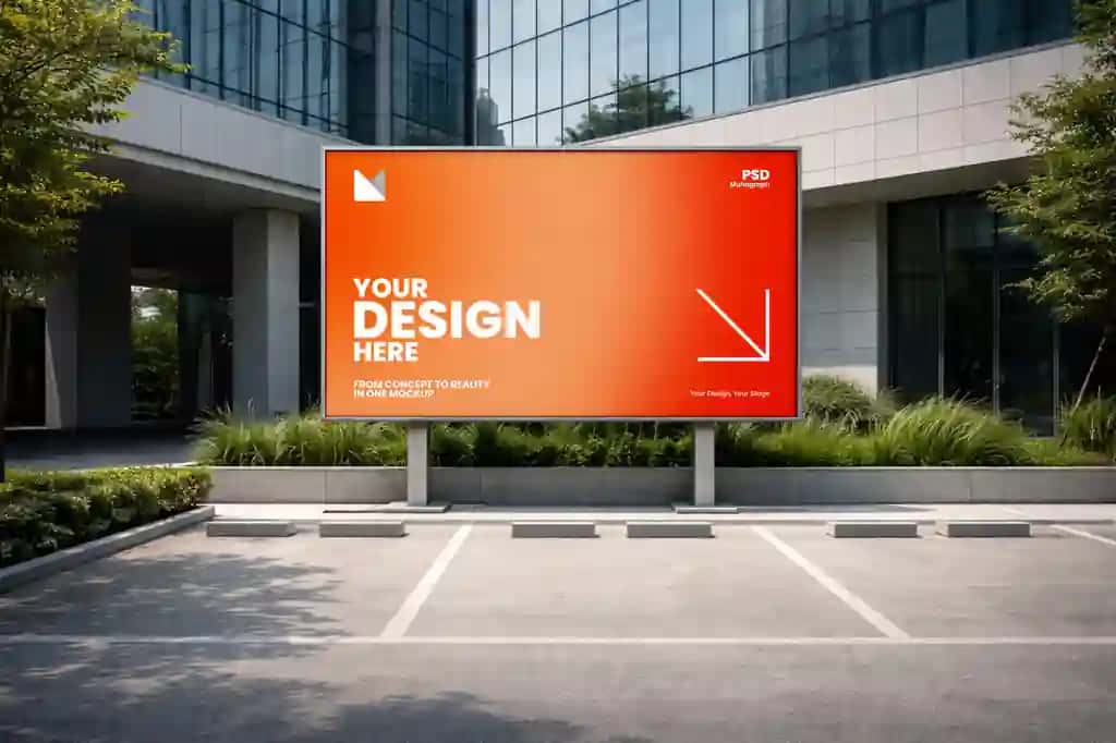 Haqiqiy tashqi reklama taxtasi maketi shahar savdo muhiti | Realistic outdoor billboard mockup urban commercial setting