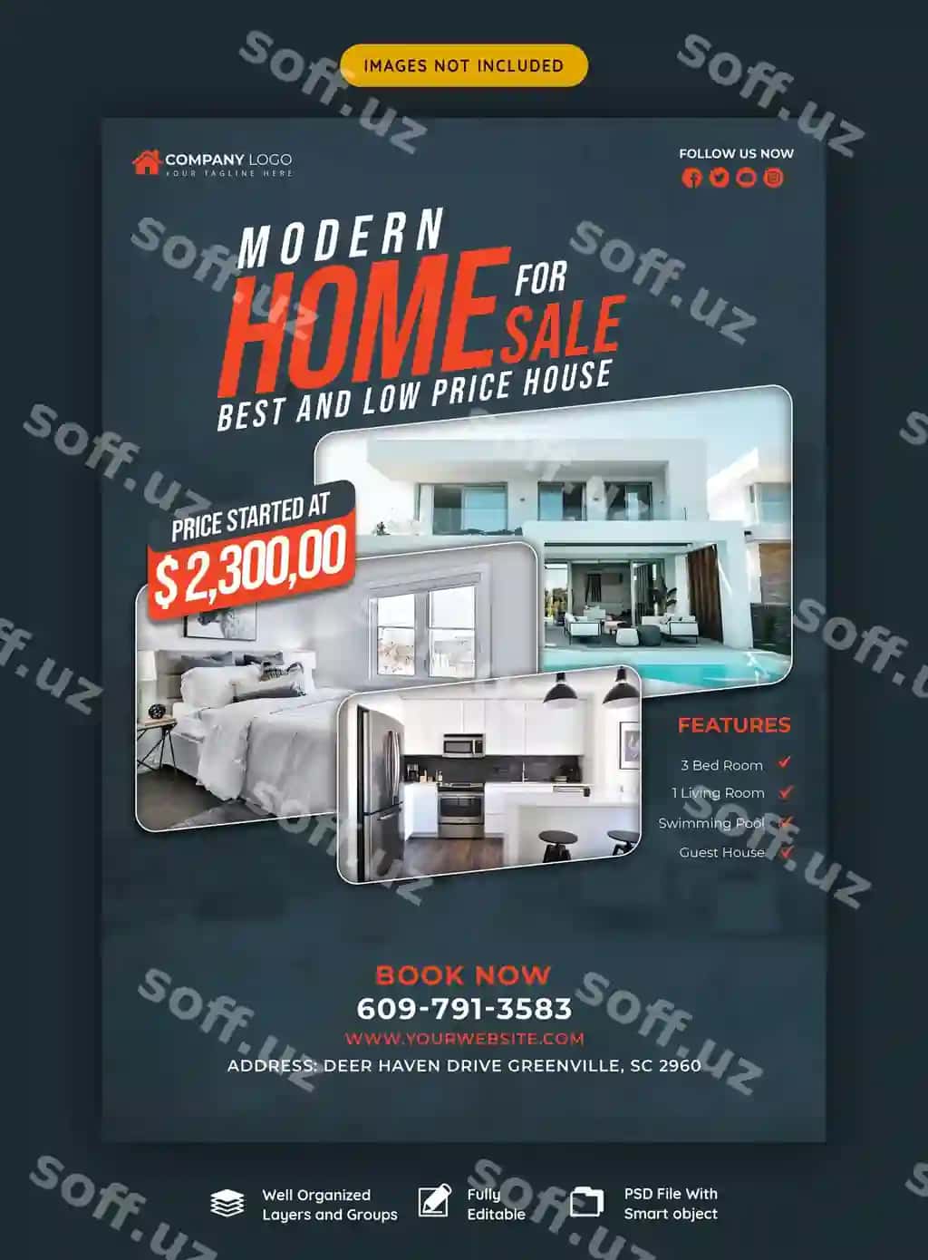 Mulk uy xususiyati flyer plakat shabloni | Real estate house property flyer poster template