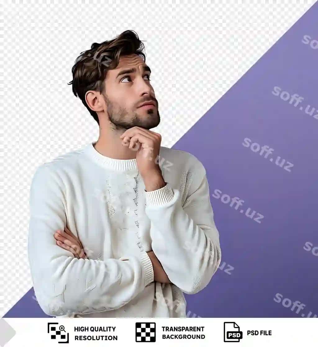 Shaffof o'ylangan kishi ko'rinsiz falsafa savolini o'ylayotgan | Transparent pensive guy pondering invisible philosophical question