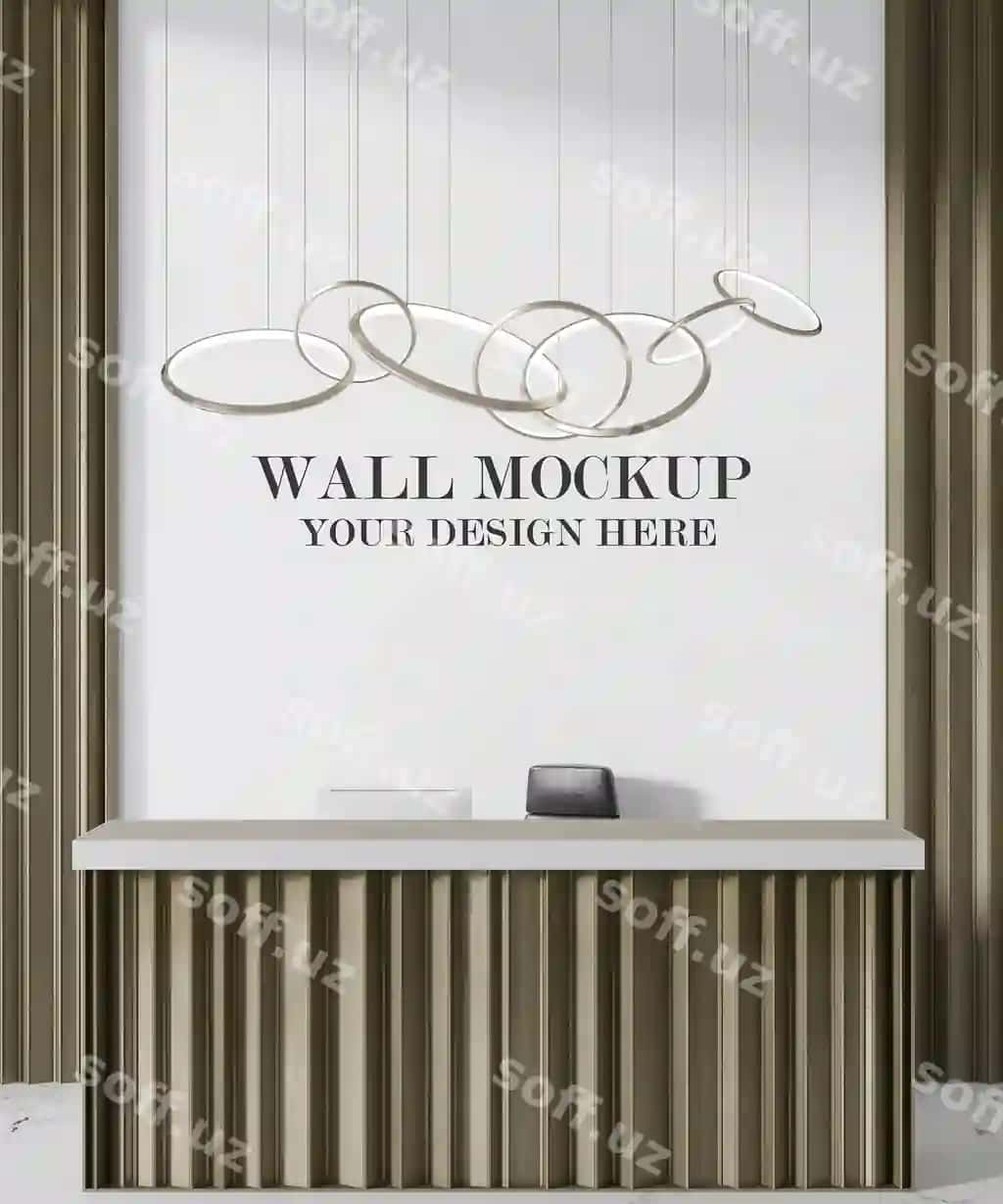 Yong‘oq qabul devori mockup | Wooden reception wall mockup