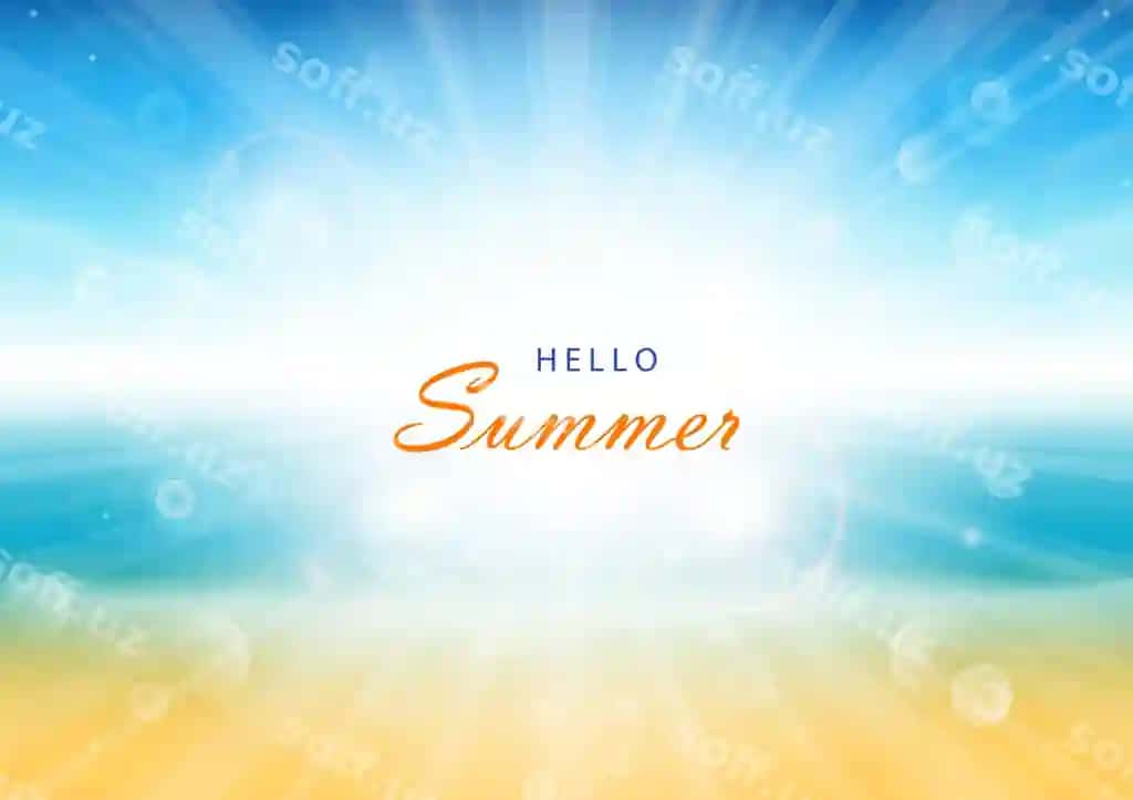 Yoz vaqti orqa fonda plyaj, tropik dengiz, yorqin quyosh illustratsiyasi | Summer time background beach tropical sea with bright sun illustration