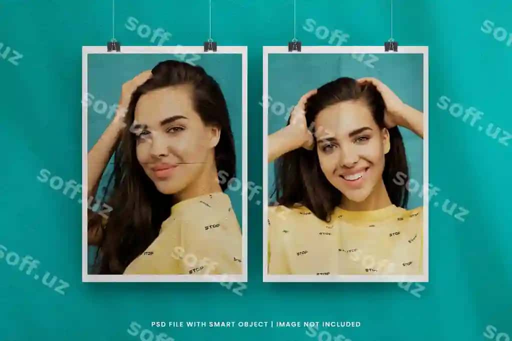 Asma kvadrat foto qog'oz ramka namuna premium psd | Hanging square photo paper frame mockup premium psd