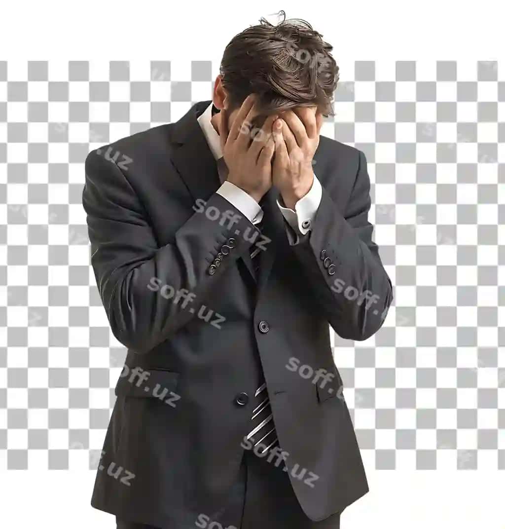 Ikki qo'li bilan yuzini yopayotgan tadbirkor oq fonda | Businessman who covers his face with both hands isolated white background