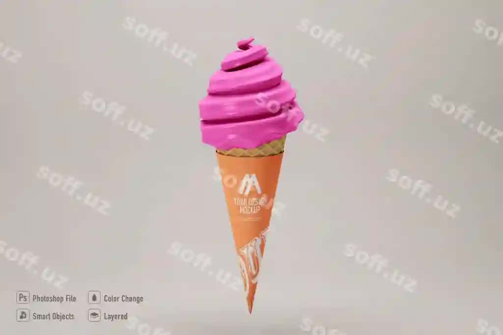 Izolyatsiya qilingan yumshoq rangli fonda muzqaymoq konusining maketi | Ice cream cone mockup isolated soft color background
