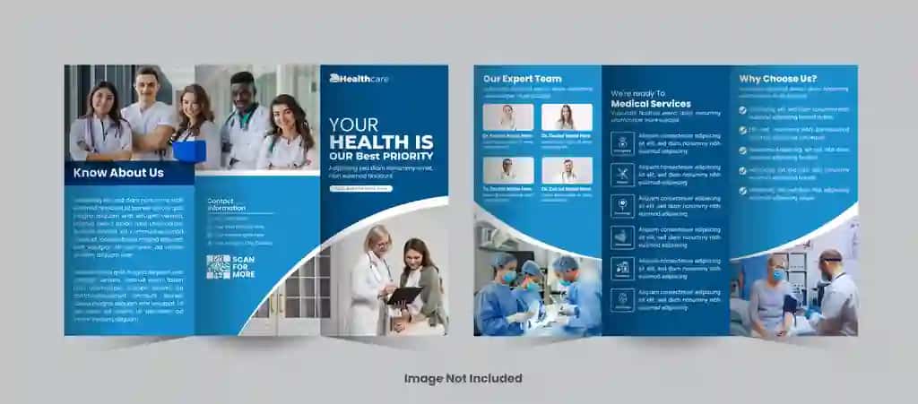 Professional tibbiy sog'liqni saqlash xizmatlari uch qatlamli broshyura dizayni | Professional medical healthcare services trifold brochure design