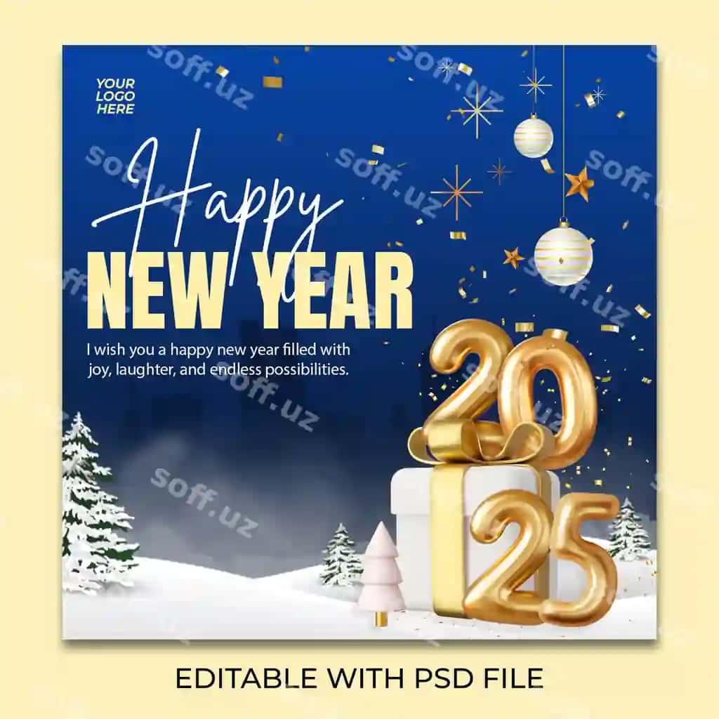 Yangi yil posteri dizayni ijtimoiy tarmoqlar | Happy new year poster design social media