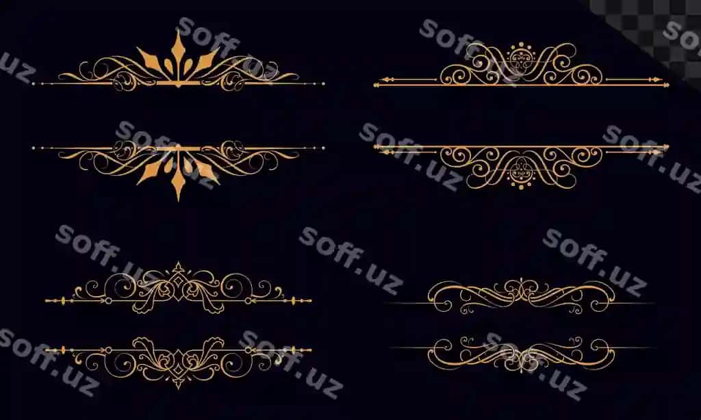 Hasharot bezatma dizayn jamlanmasi shaffof orqa fonda | Luxury ornamental design collection transparent background