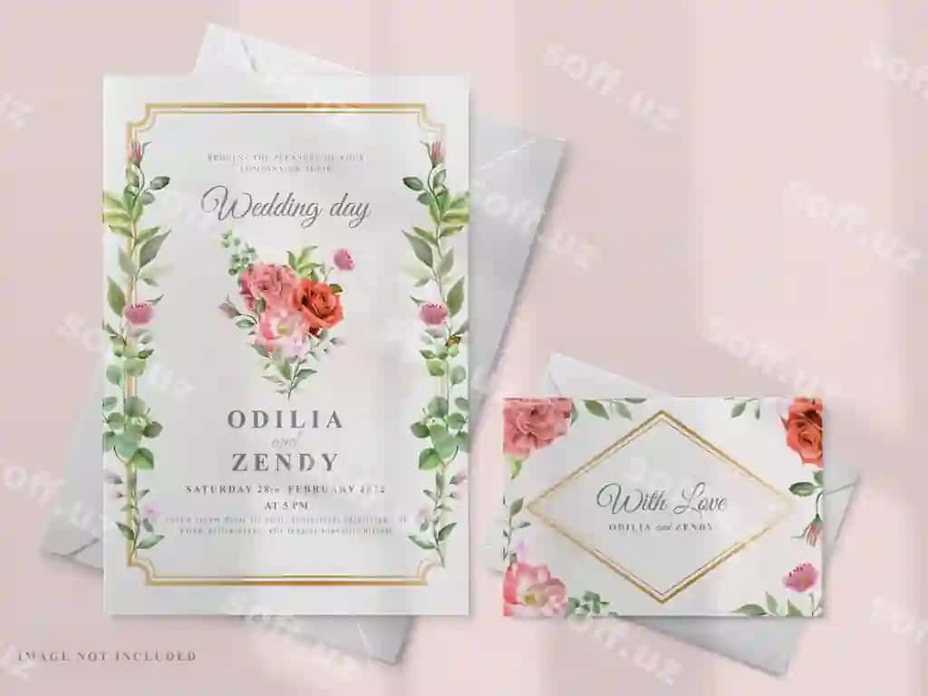 Turmа chiptirmasi qizil gul rasm mavzusiga ega | Wedding invitation with red rose painting theme