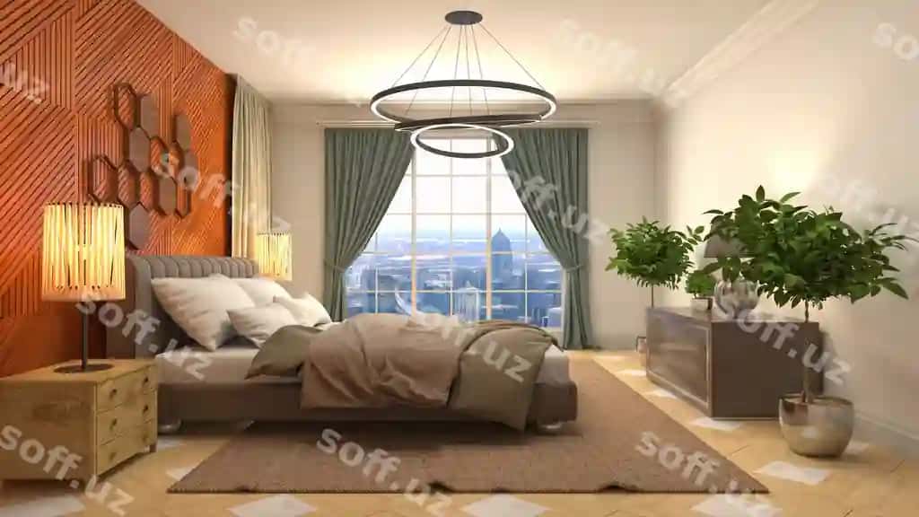 Tasvirli yotoqxonaning ichki qismi | Illustration bedroom interior