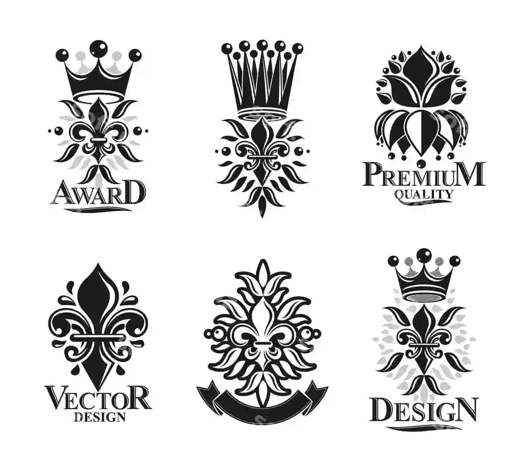 Lily gullari qirollik ramzlari gul tojlari emblemalar to'plami geraldik palto | Lily flowers royal symbols floral crowns emblems set heraldic coat