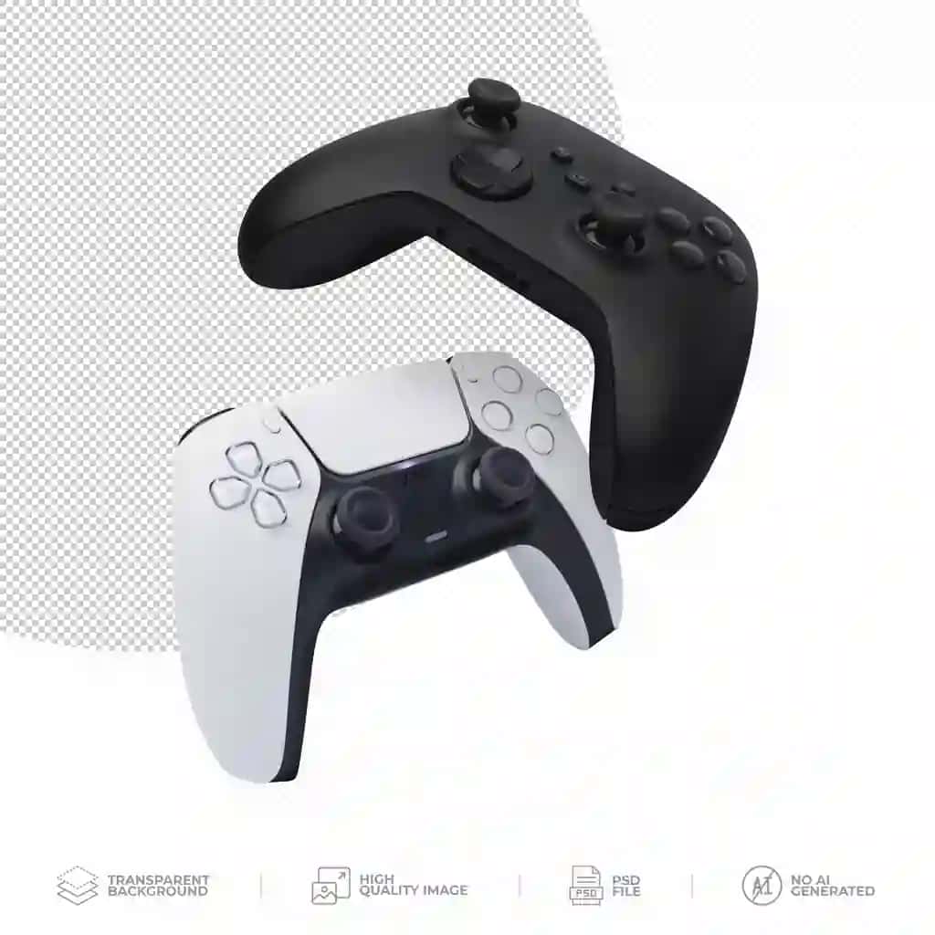 Oq qora ikkita joystik geympad shaffof fon | White black two joystick gamepad transparent background