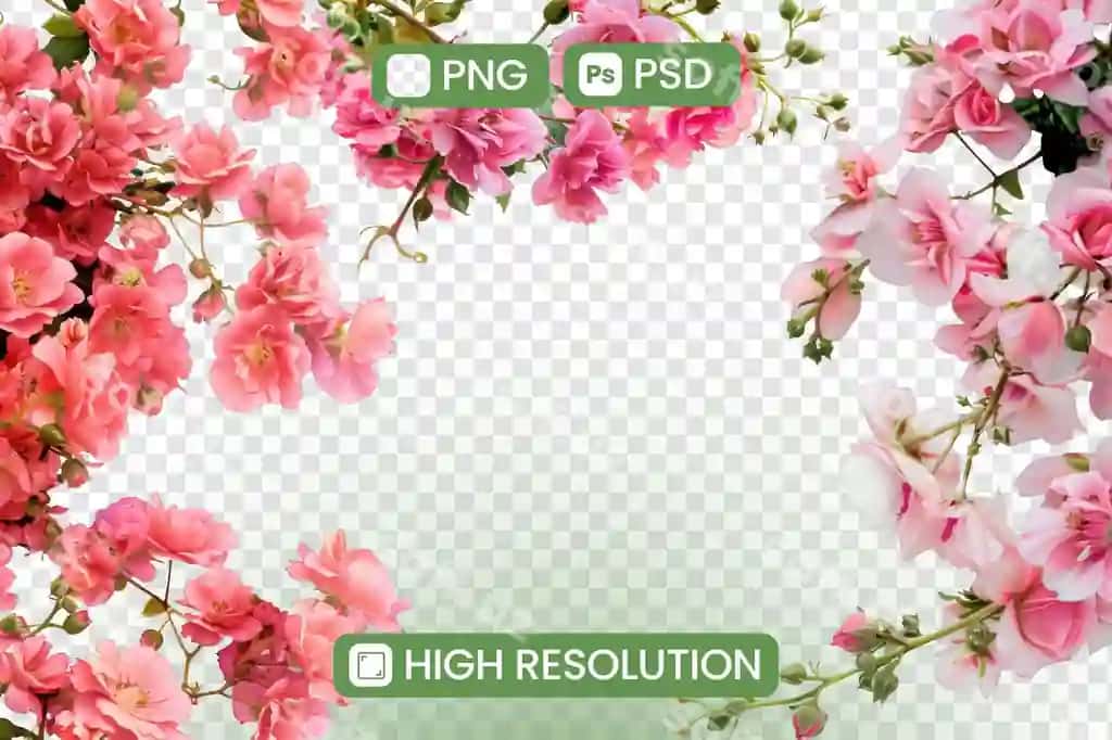 Binafshok gul chegara shaffof orqa fonda yuqori rezolyutsiya rasm | Pink flower border transparent background high resolution image
