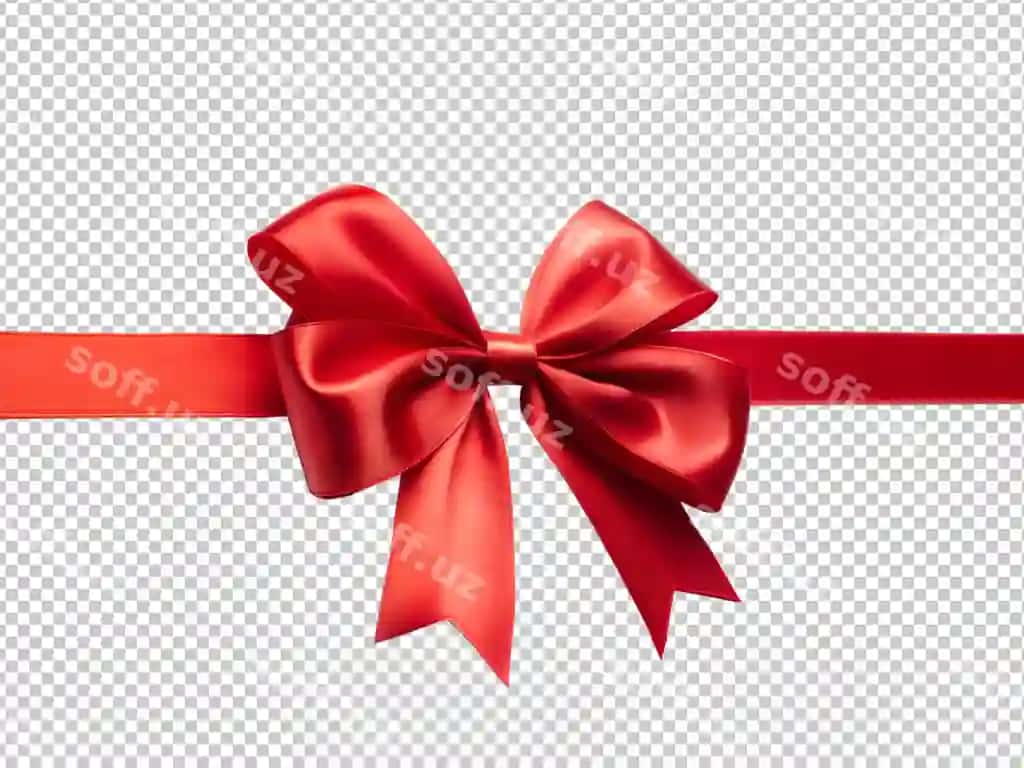 Qizil satina bant rim bilan shaffof fons | Red satin bow with ribbon transparent background