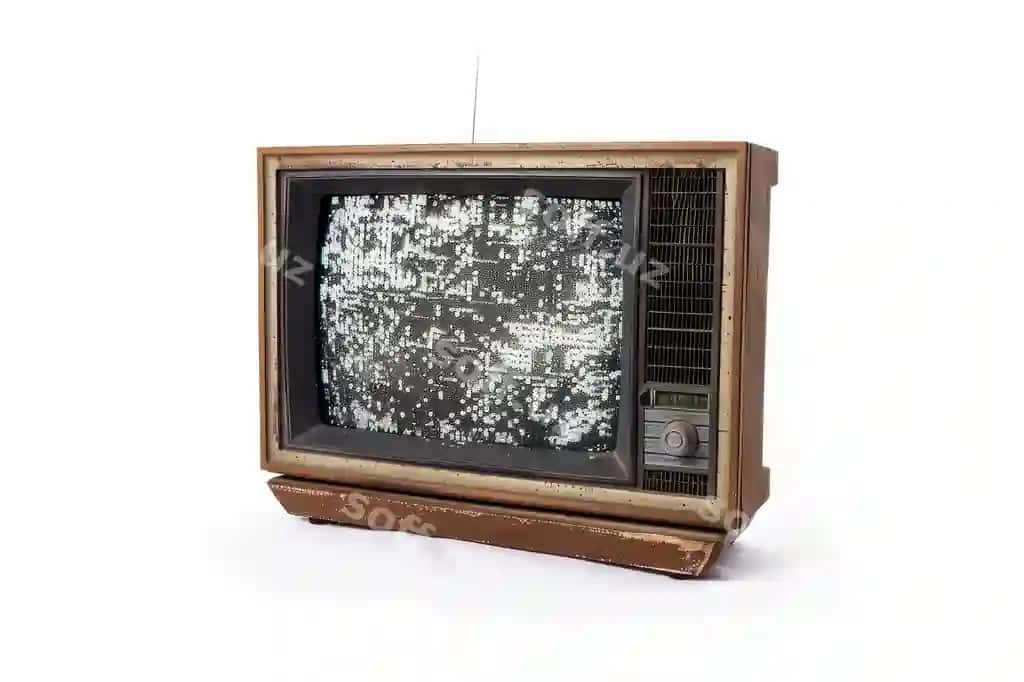 Vintage televizor statik oq fon bilan tomon ko'rinishidan | Vintage tv with static white background side view