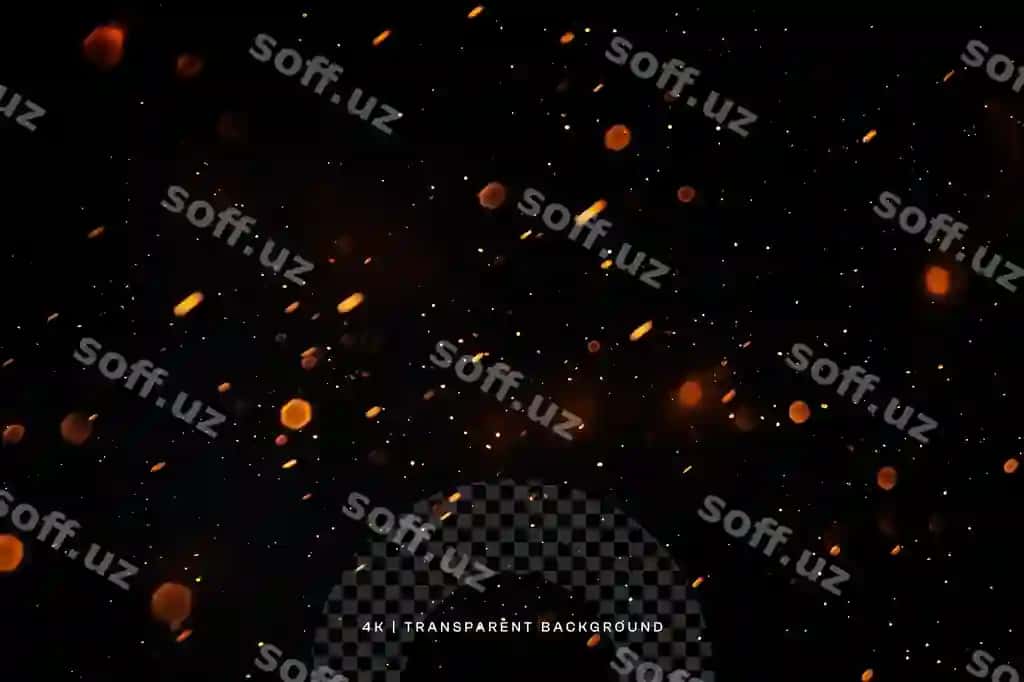 Shaffof orqa fonda qora fon kichik yorqin od zirvakalari bilan | Black background with tiny glowing fire particles transparent background