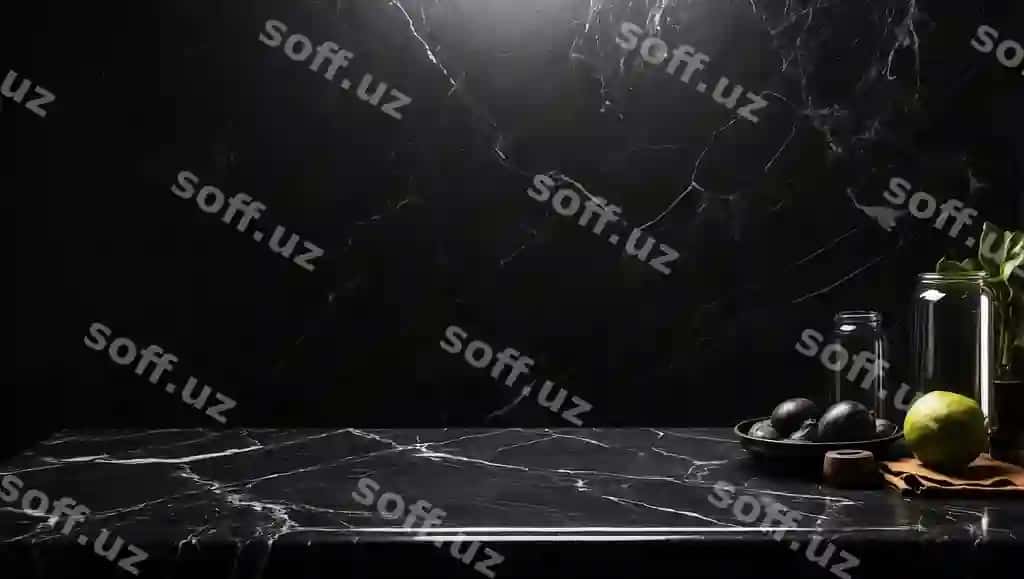 Bo'sh marmar stol qora orqa fon bilan nusha joyi | Empty marble table with black background backdrop with copy space