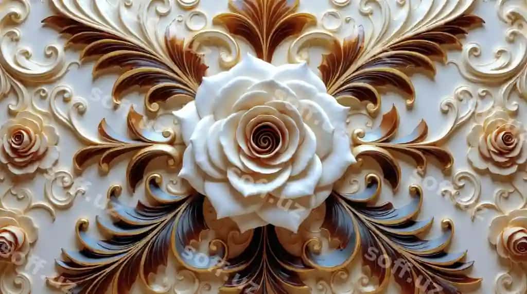 Nafis gulli relyefli hashamatli atirgul bezakli detallarga ega | Elegant floral relief luxurious rose with ornate details