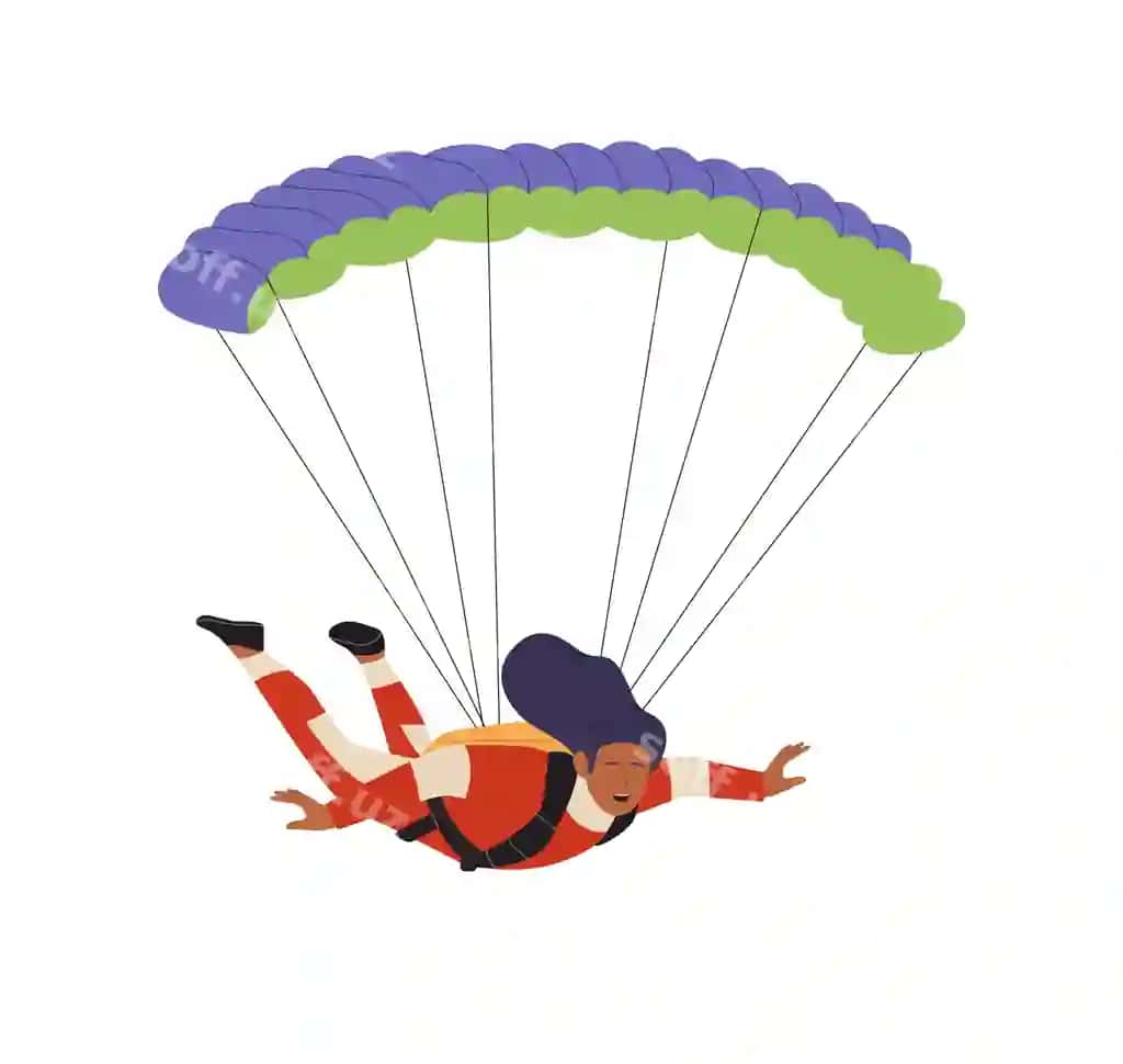Ayol multfilm qahramoni ochiq parashyut bilan erkin tushish | Woman cartoon character skydiving with open parachute free fall