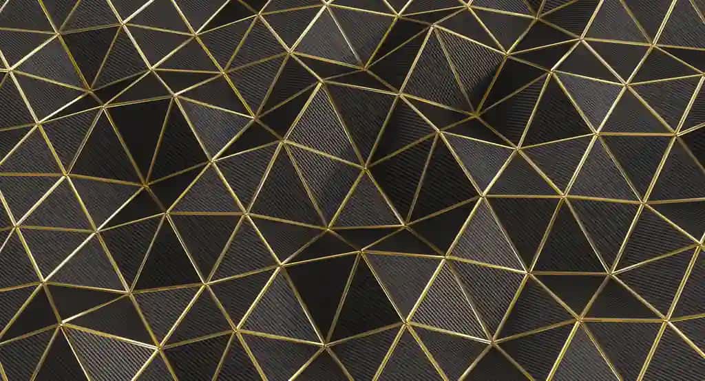 To'lqinsimon yuzani tashkil etuvchi mavhum to'q oltin uchburchak naqsh | Abstract dark gold triangle pattern forming wavy surface