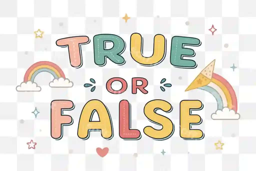 Haqiqiy yolg'on multfilm matni o'ynoqi rang-barang bolalarga mos dizayn effekti | True false cartoon text effect playful colorful kidfriendly design